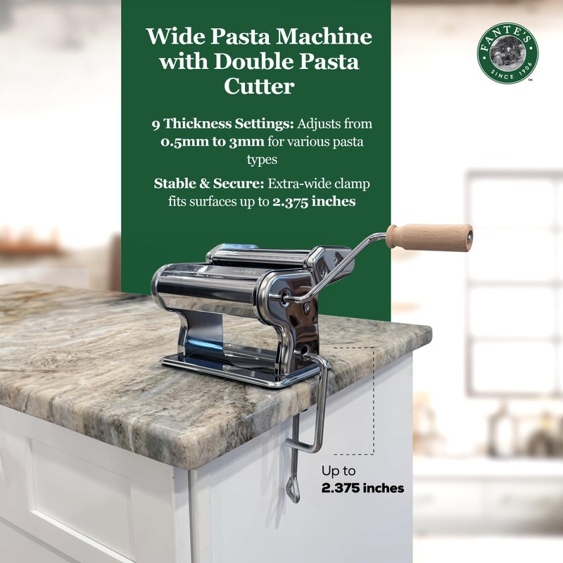 Fante's Fanteâ€™s Double Cutter Classic Pasta Maker, Hand-Crank Noodle Press with Adjustable Thickness Settings for Fresh Homemade Pasta, Dumplings - Image 5